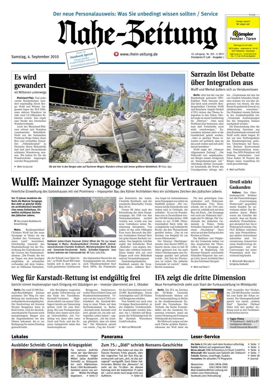 Nahe-Zeitung vom Samstag, 04.09.2010