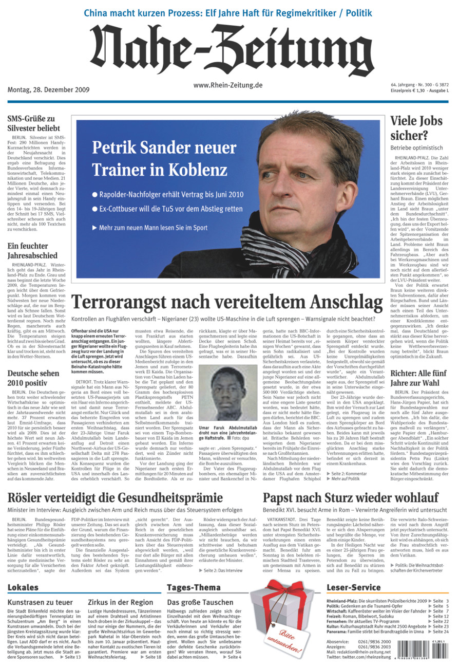 Nahe-Zeitung vom Montag, 28.12.2009