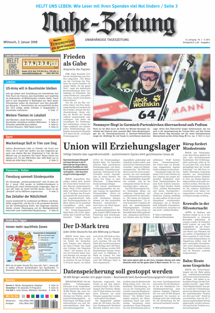 Nahe-Zeitung vom Mittwoch, 02.01.2008
