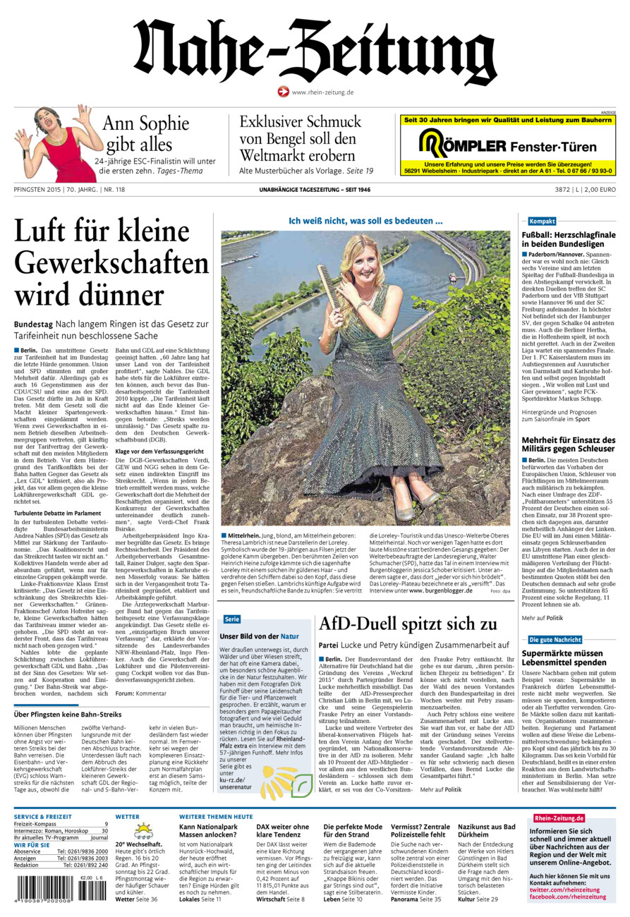 Nahe-Zeitung vom Samstag, 23.05.2015