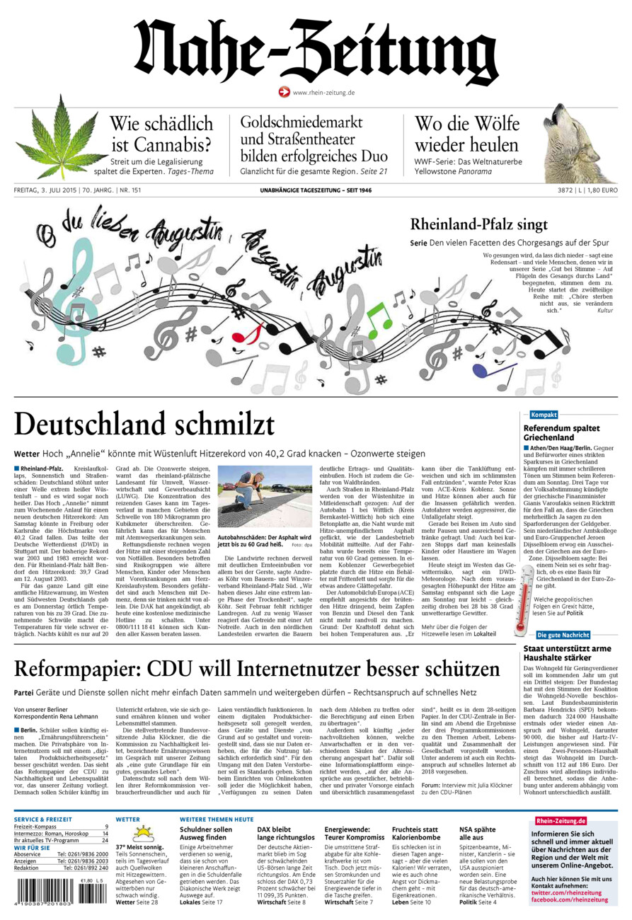 Nahe-Zeitung vom Freitag, 03.07.2015