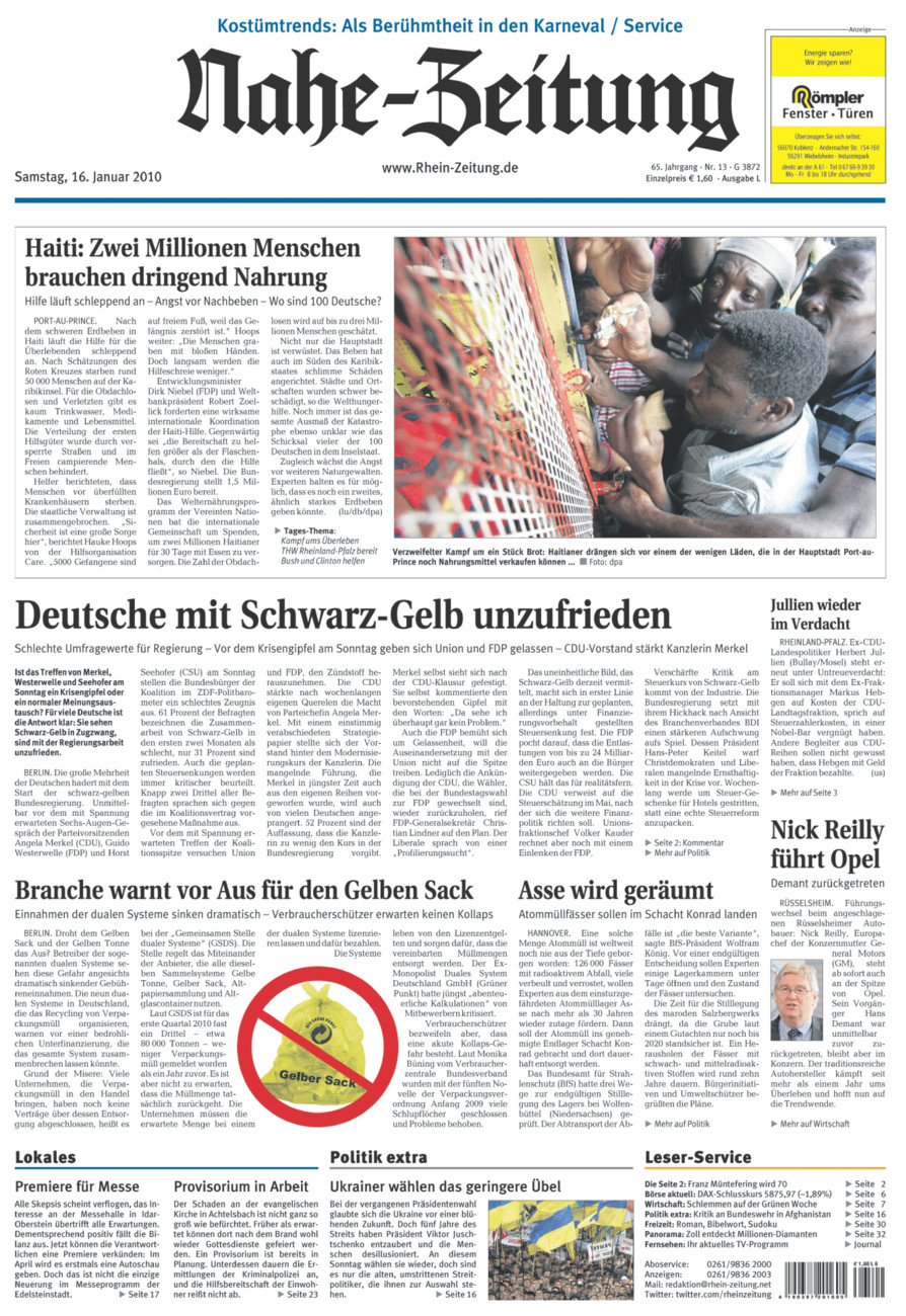 Nahe-Zeitung vom Samstag, 16.01.2010