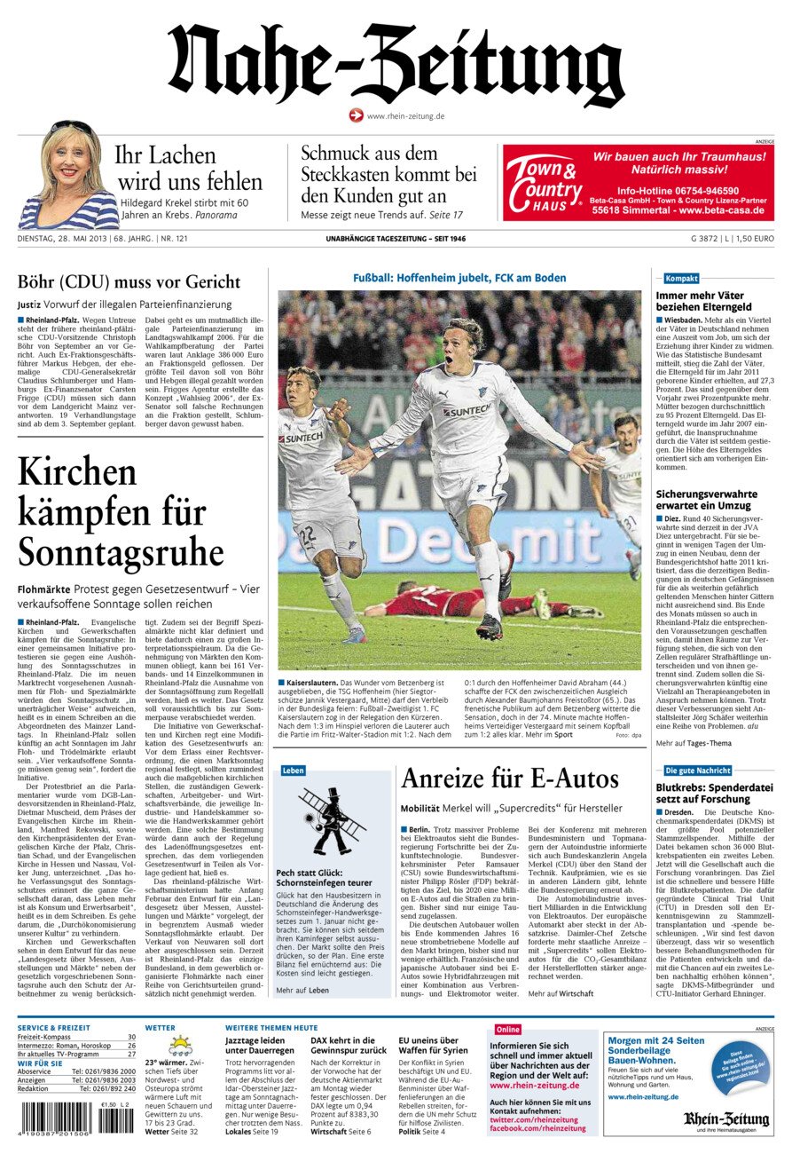 Nahe-Zeitung vom Dienstag, 28.05.2013