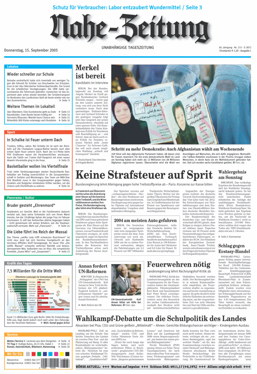 Nahe-Zeitung vom Donnerstag, 15.09.2005