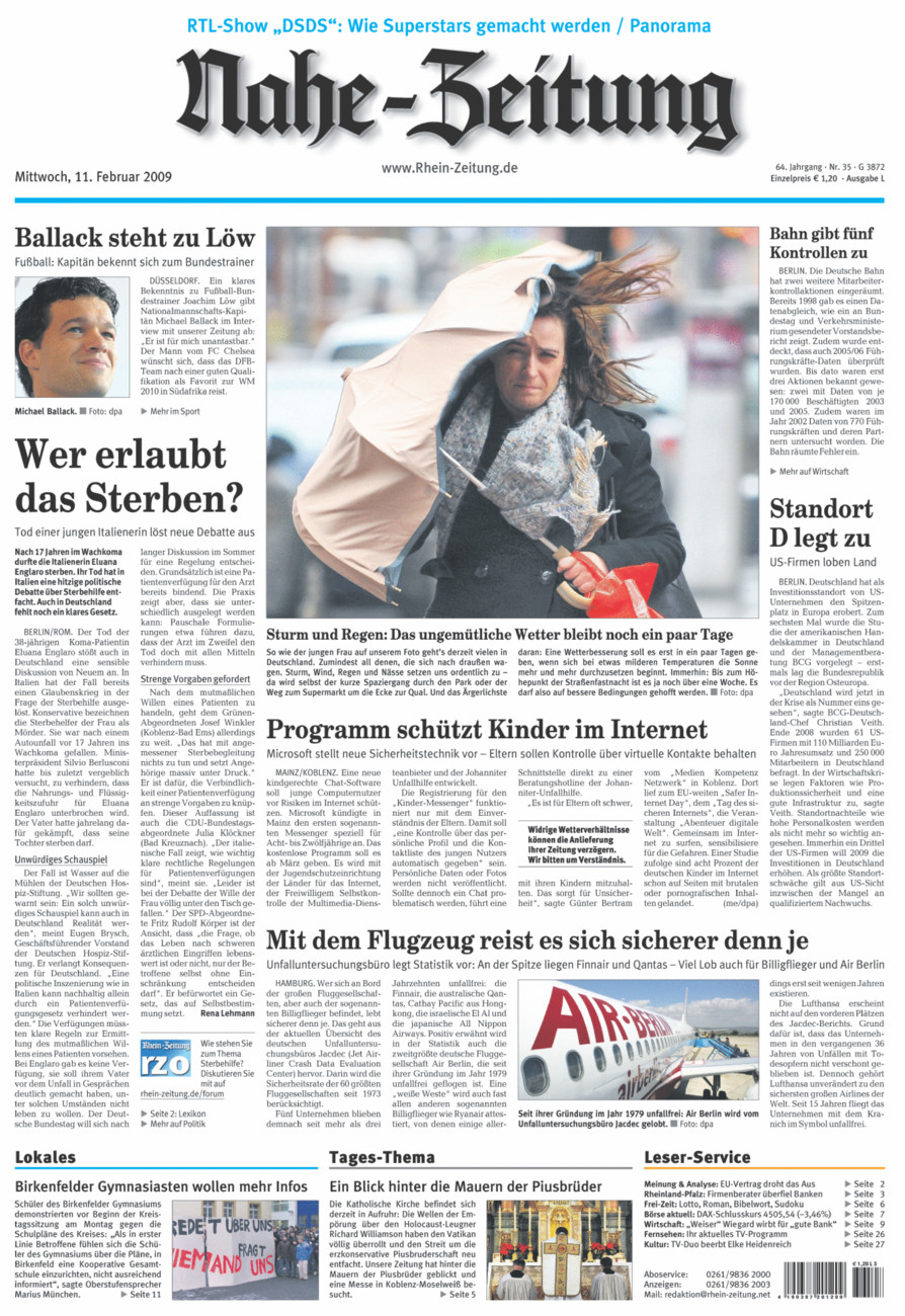 Nahe-Zeitung vom Mittwoch, 11.02.2009