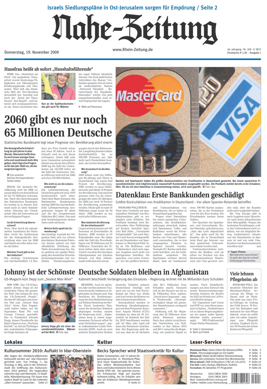 Nahe-Zeitung vom Donnerstag, 19.11.2009