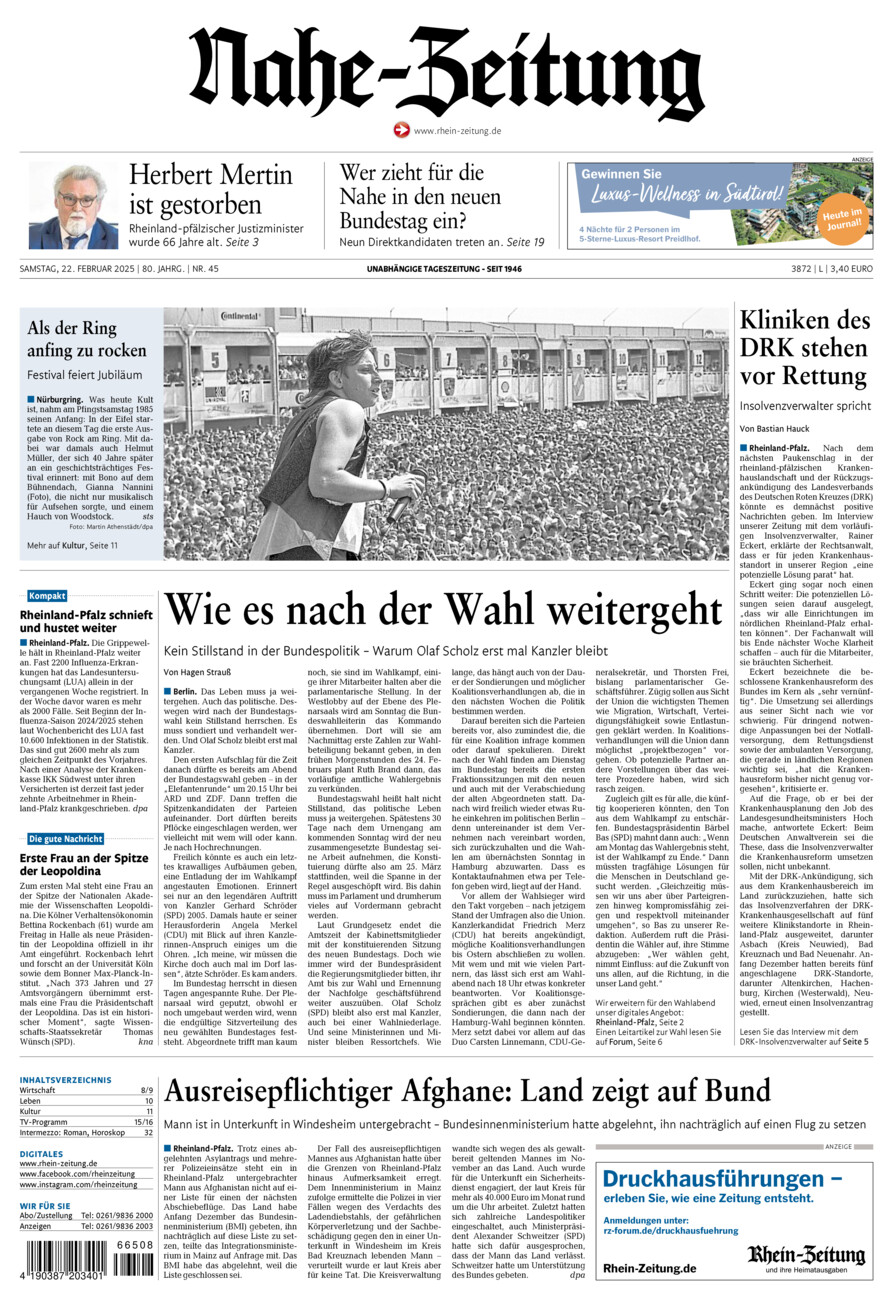 Nahe-Zeitung vom Samstag, 22.02.2025