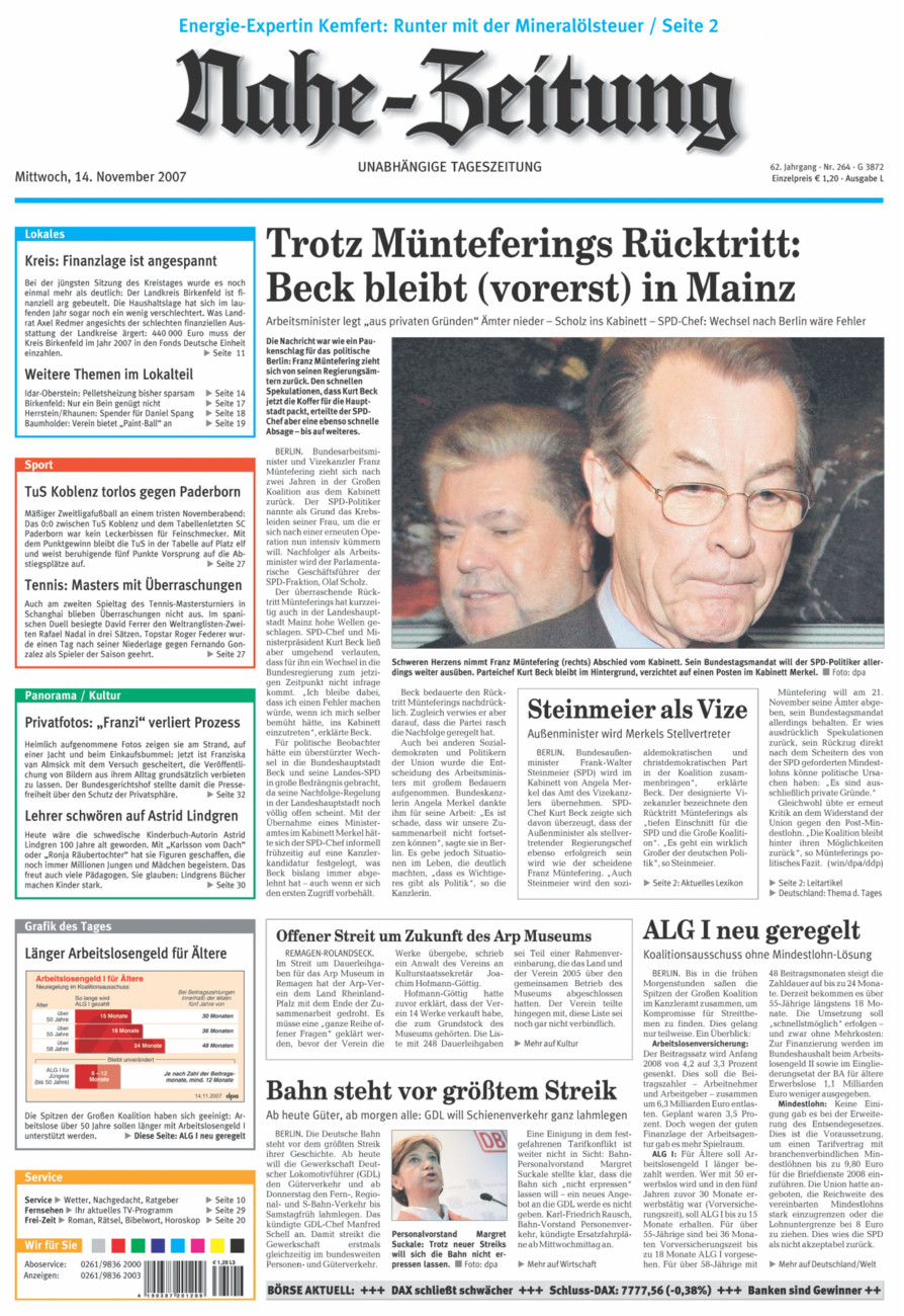 Nahe-Zeitung vom Mittwoch, 14.11.2007