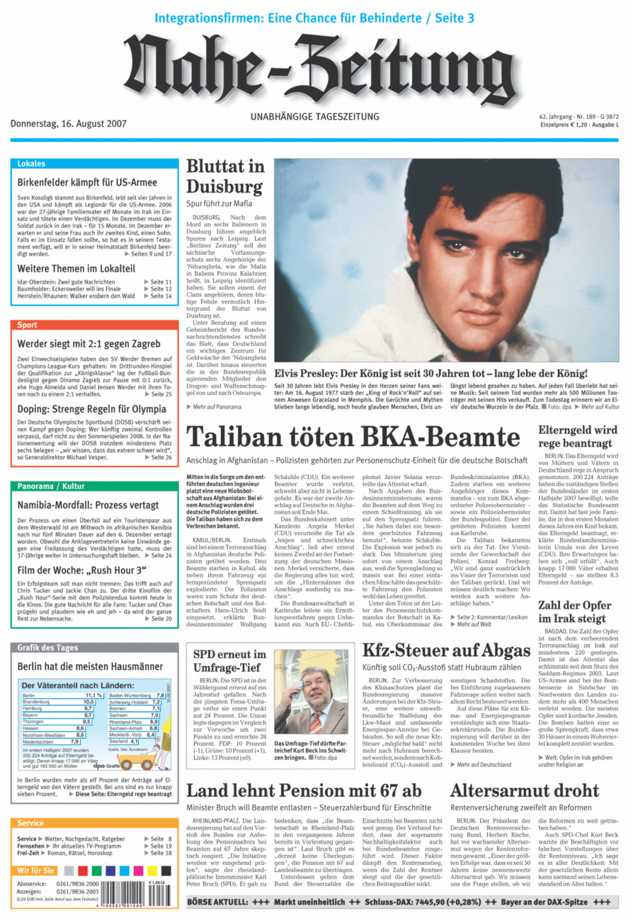 Nahe-Zeitung vom Donnerstag, 16.08.2007
