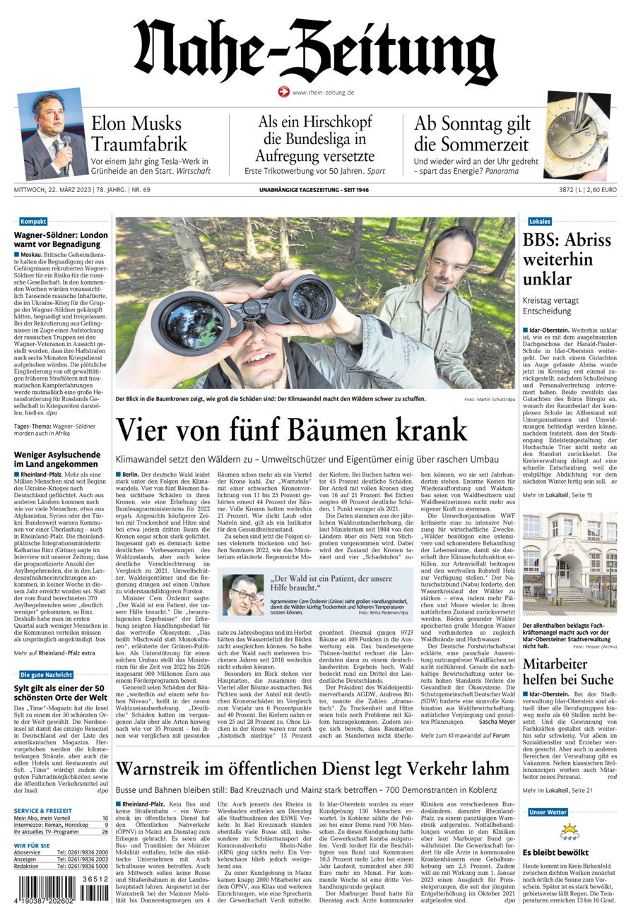 Nahe-Zeitung vom Mittwoch, 22.03.2023