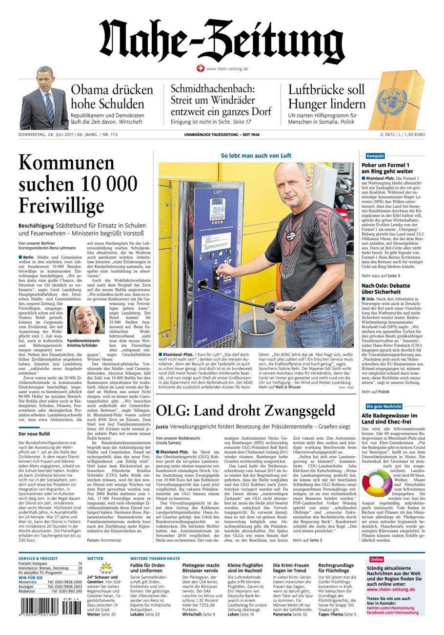 Nahe-Zeitung vom Donnerstag, 28.07.2011