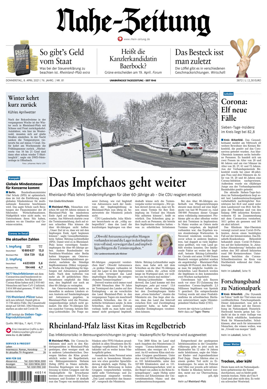 Nahe-Zeitung vom Donnerstag, 08.04.2021
