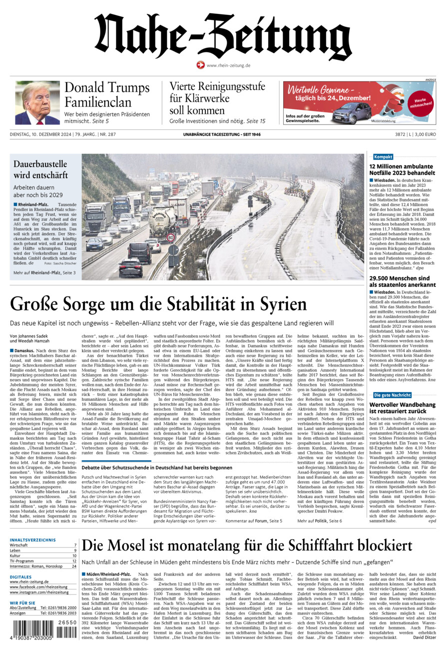 Nahe-Zeitung vom Dienstag, 10.12.2024