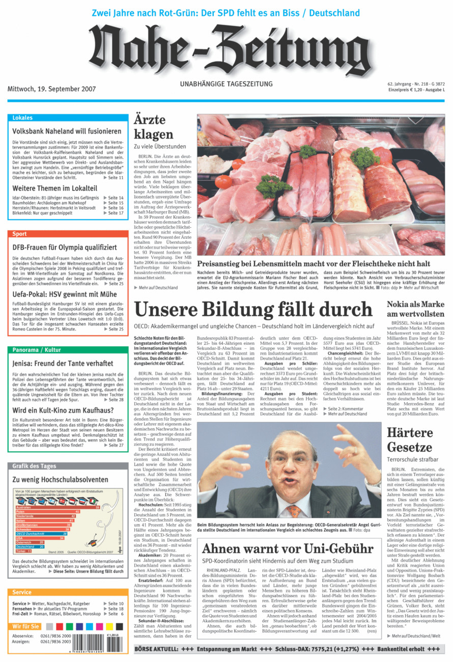 Nahe-Zeitung vom Mittwoch, 19.09.2007