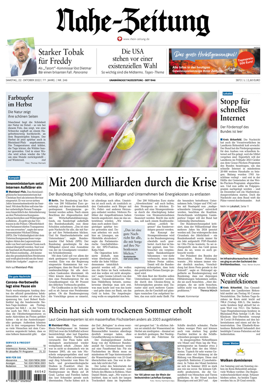 Nahe-Zeitung vom Samstag, 22.10.2022