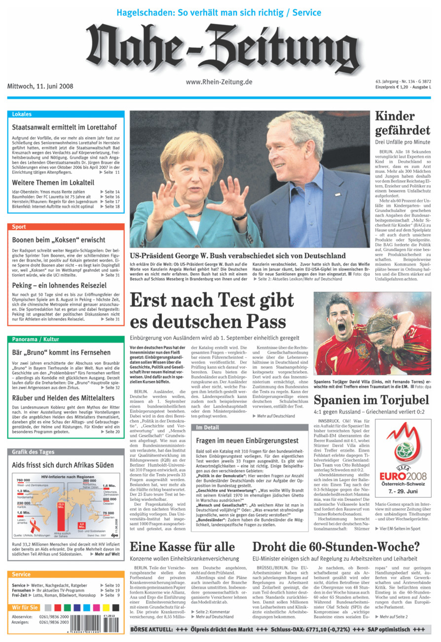 Nahe-Zeitung vom Mittwoch, 11.06.2008