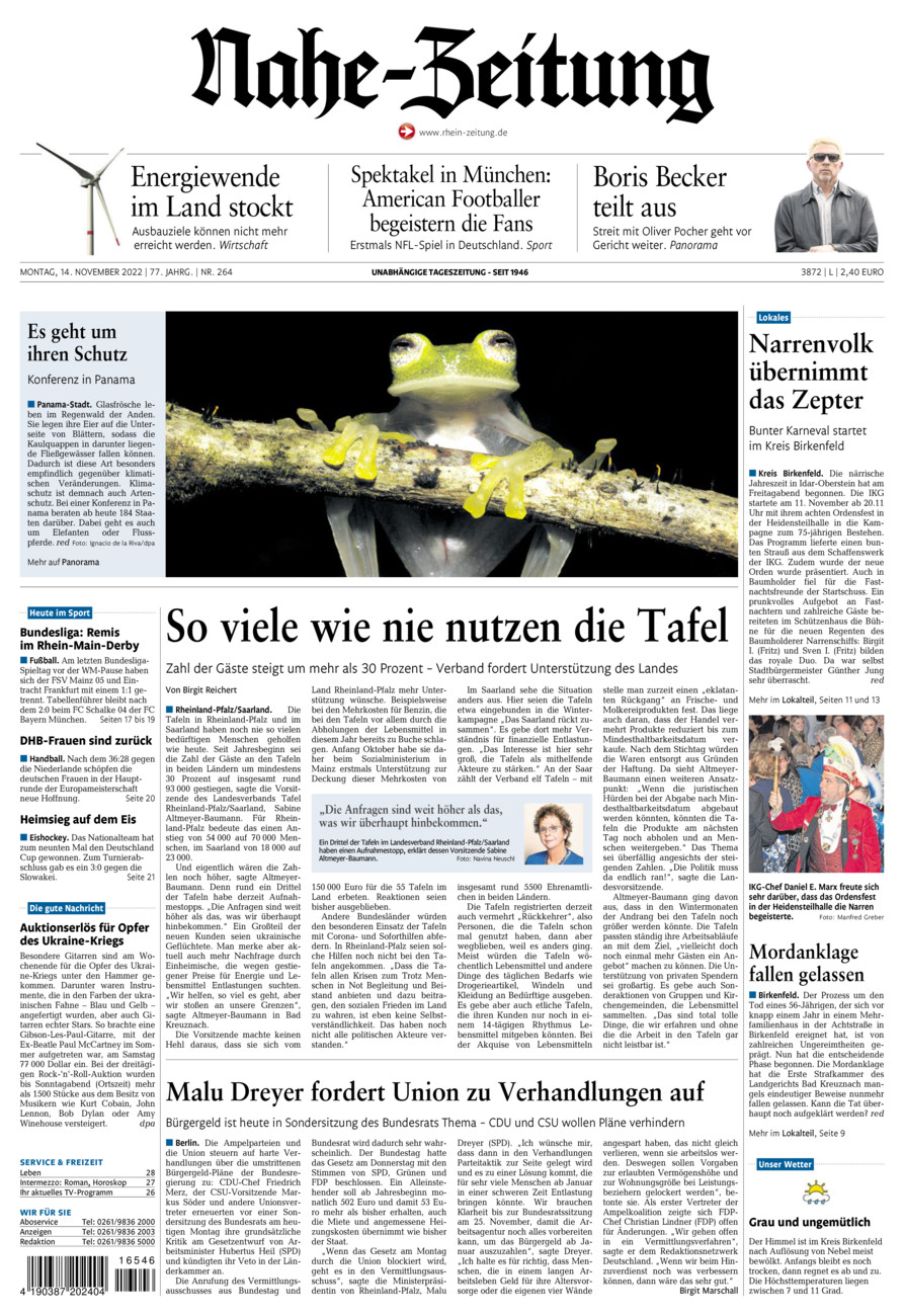 Nahe-Zeitung vom Montag, 14.11.2022