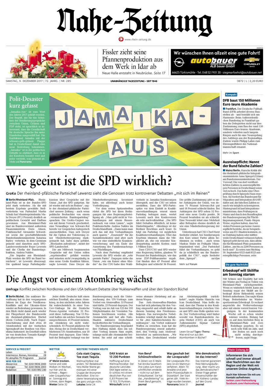 Nahe-Zeitung vom Samstag, 09.12.2017