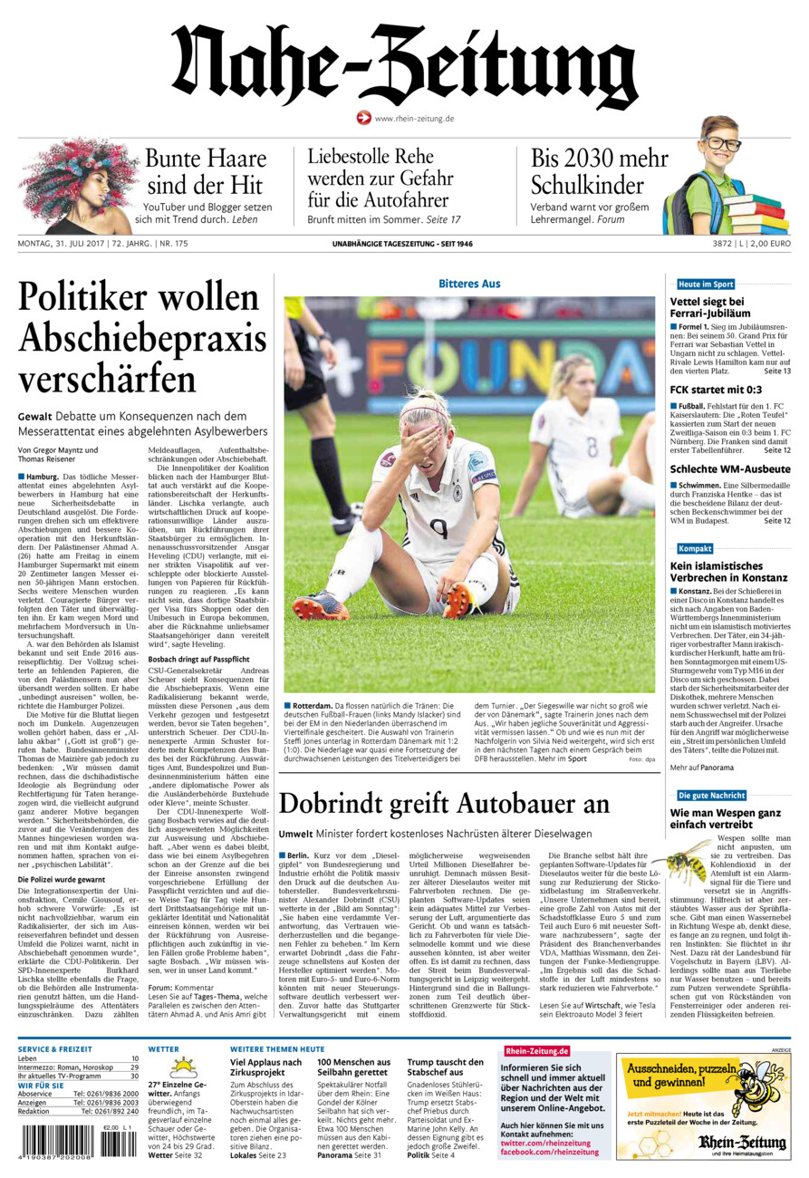 Nahe-Zeitung vom Montag, 31.07.2017