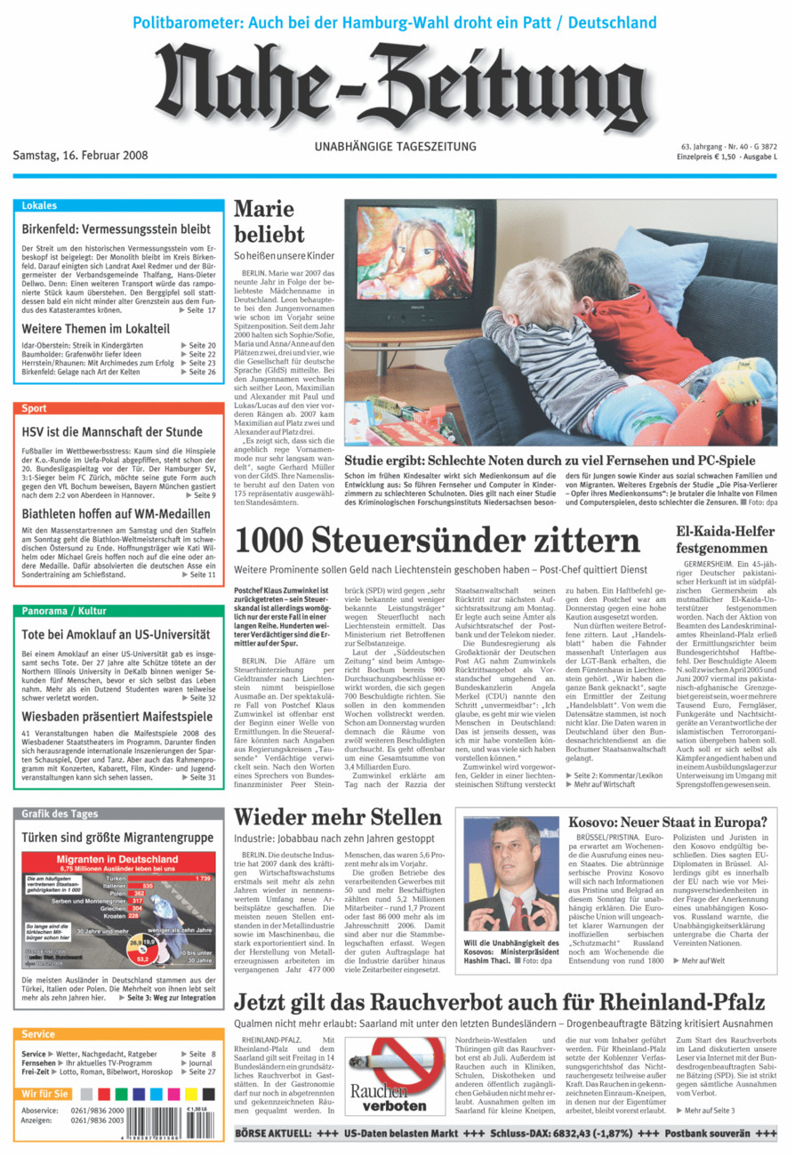 Nahe-Zeitung vom Samstag, 16.02.2008