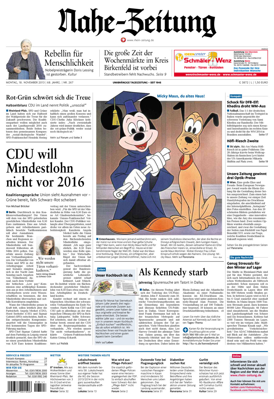 Nahe-Zeitung vom Montag, 18.11.2013