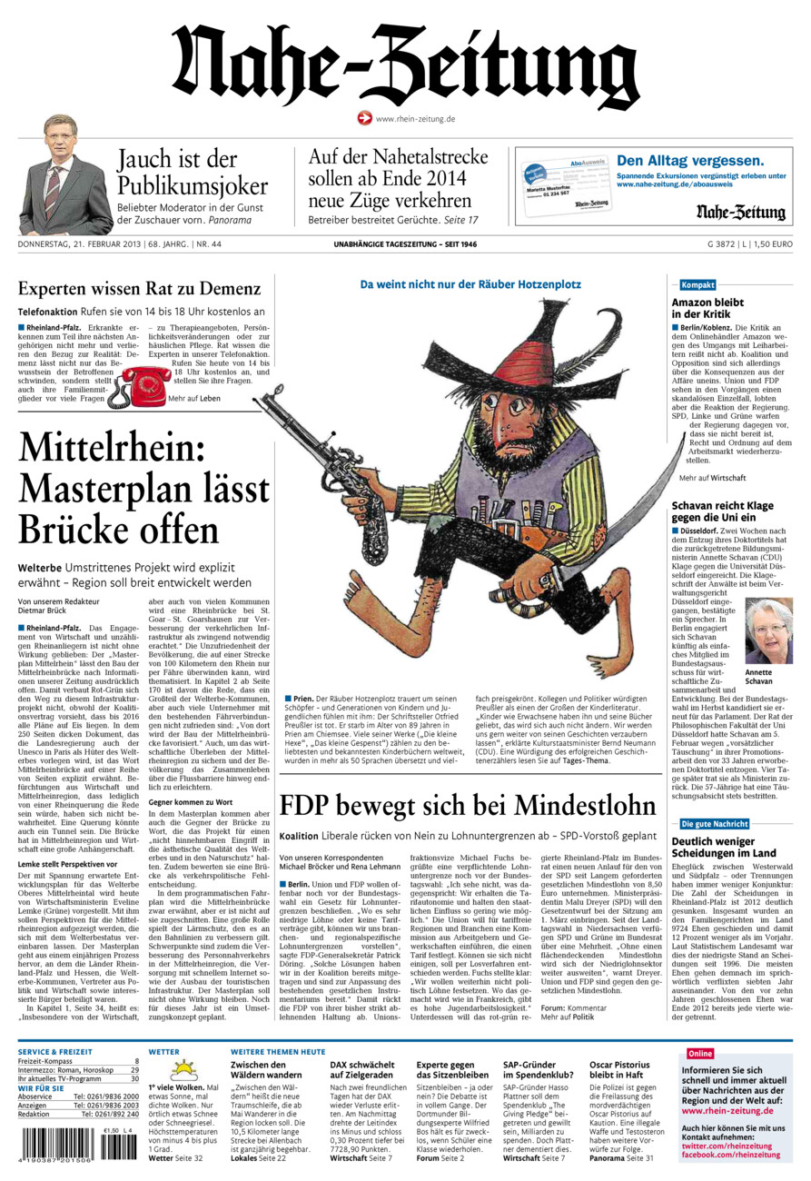 Nahe-Zeitung vom Donnerstag, 21.02.2013
