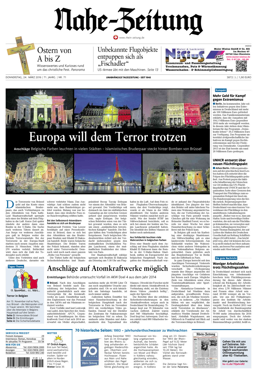 Nahe-Zeitung vom Donnerstag, 24.03.2016