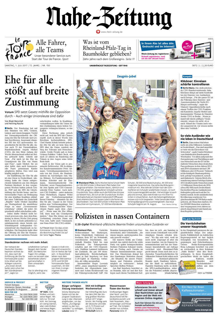 Nahe-Zeitung vom Samstag, 01.07.2017