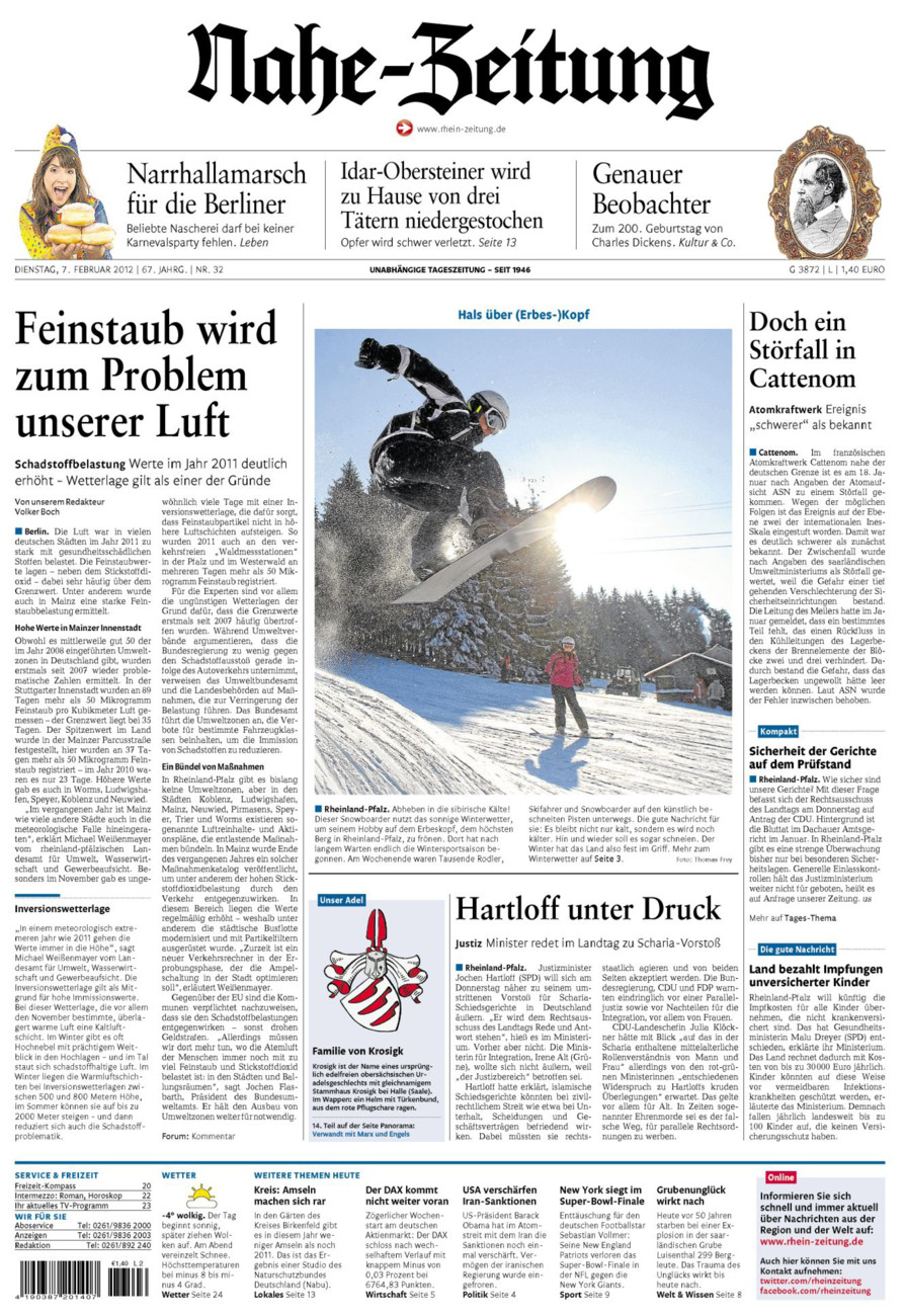 Nahe-Zeitung vom Dienstag, 07.02.2012