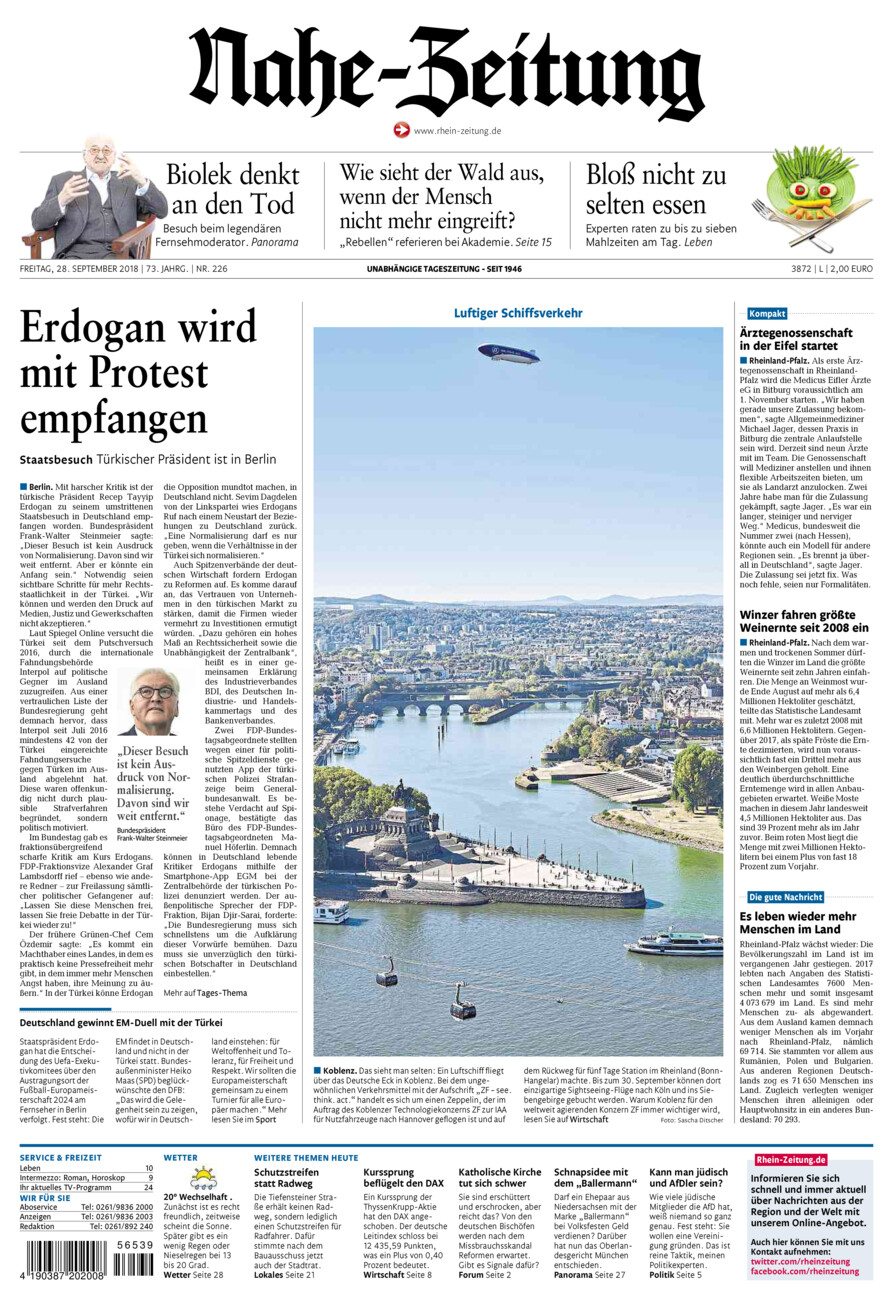 Nahe-Zeitung vom Freitag, 28.09.2018