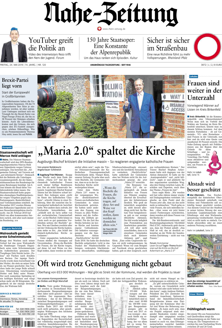 Nahe-Zeitung vom Freitag, 24.05.2019