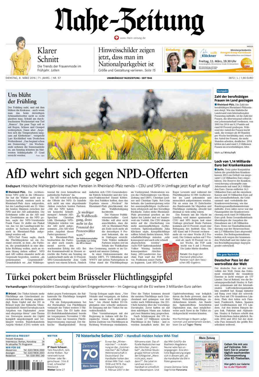 Nahe-Zeitung vom Dienstag, 08.03.2016