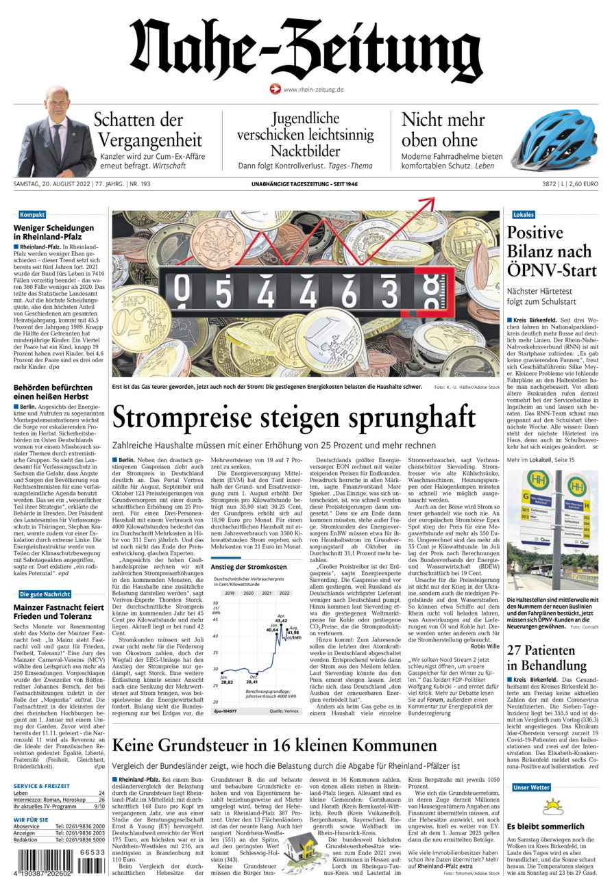 Nahe-Zeitung vom Samstag, 20.08.2022