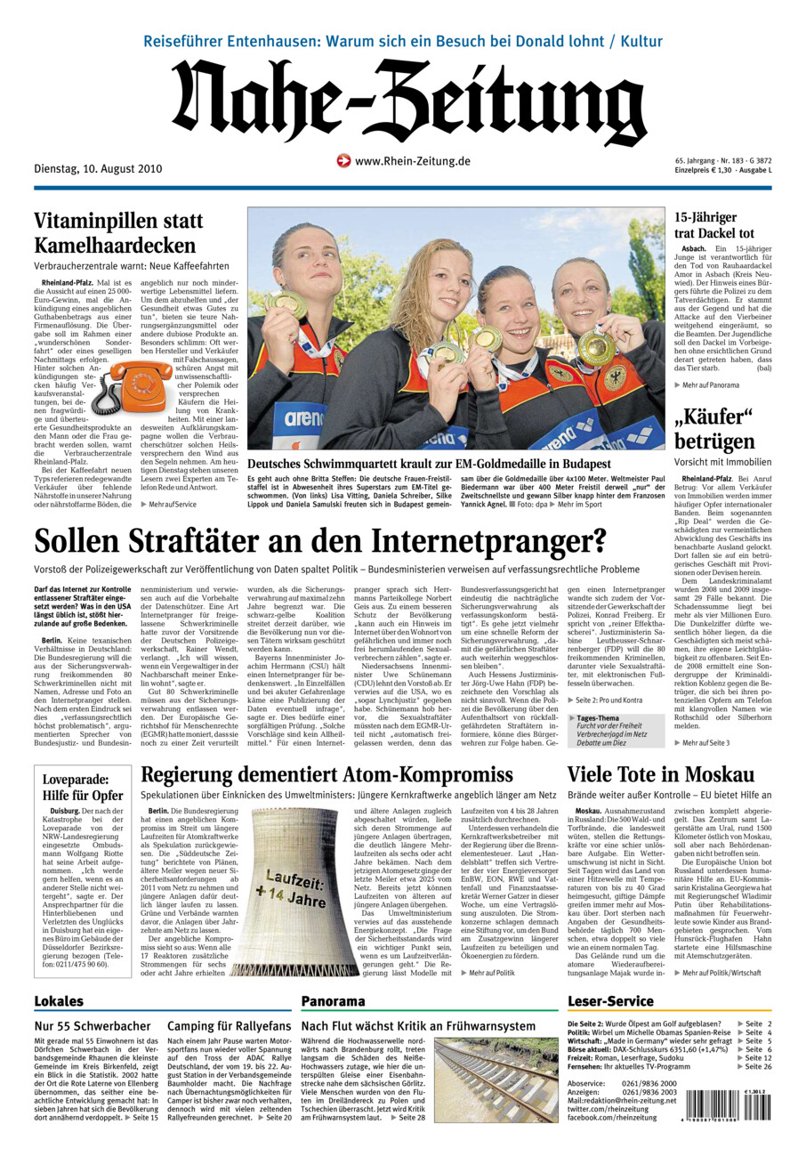Nahe-Zeitung vom Dienstag, 10.08.2010