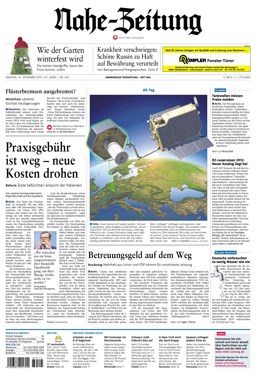 Nahe-Zeitung vom Samstag, 10.11.2012