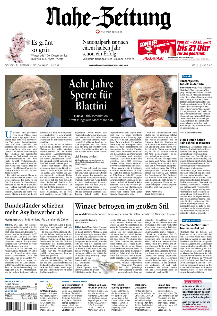 Nahe-Zeitung vom Dienstag, 22.12.2015