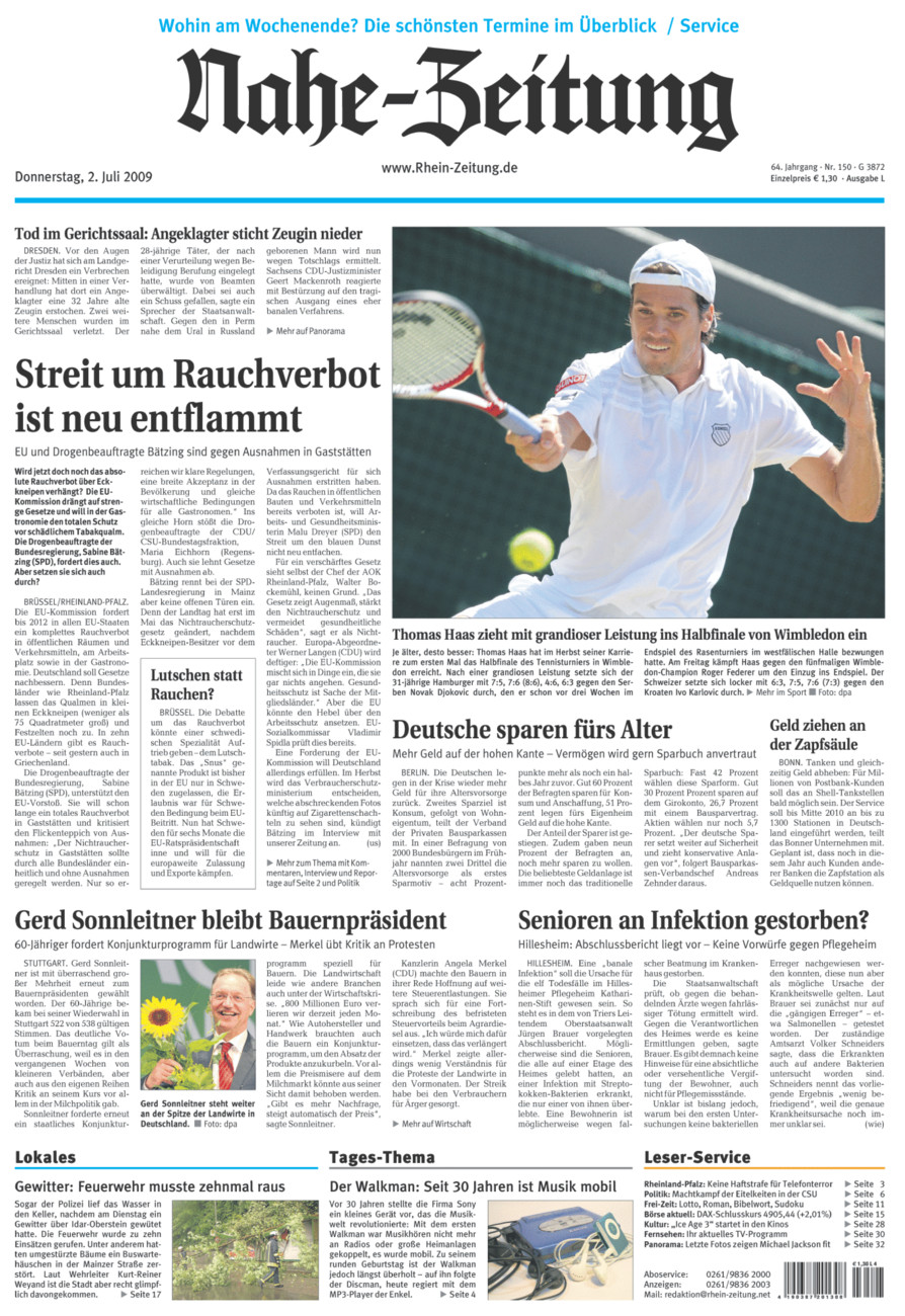 Nahe-Zeitung vom Donnerstag, 02.07.2009