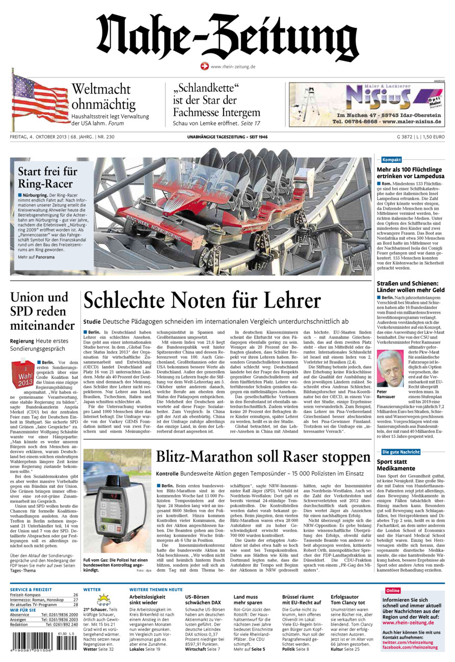 Nahe-Zeitung vom Freitag, 04.10.2013
