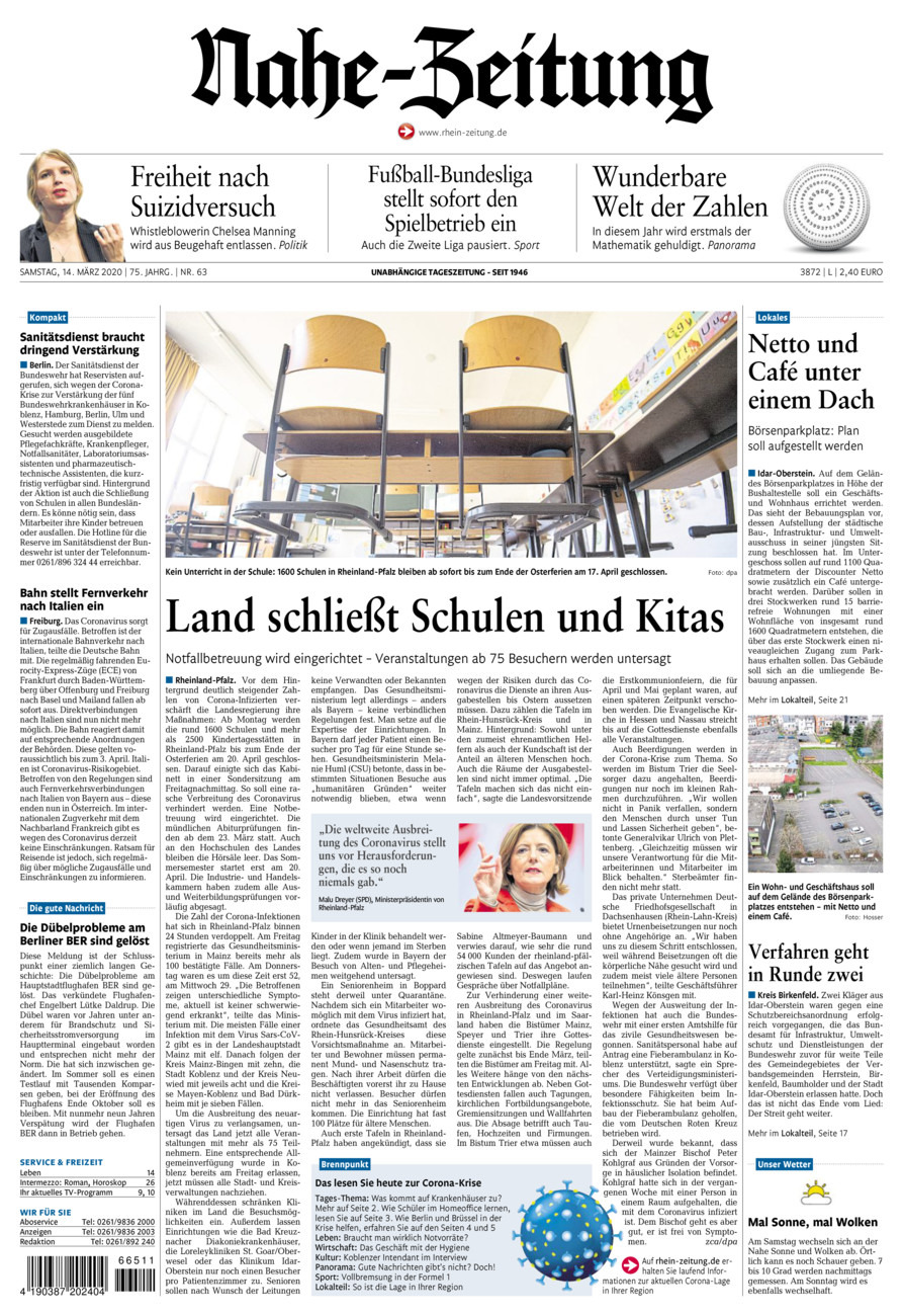 Nahe-Zeitung vom Samstag, 14.03.2020