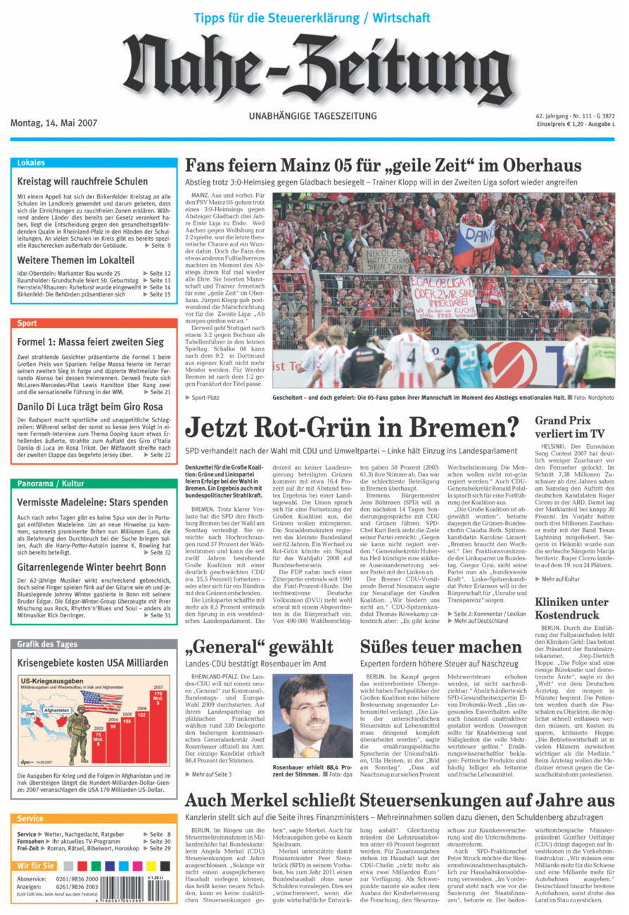 Nahe-Zeitung vom Montag, 14.05.2007