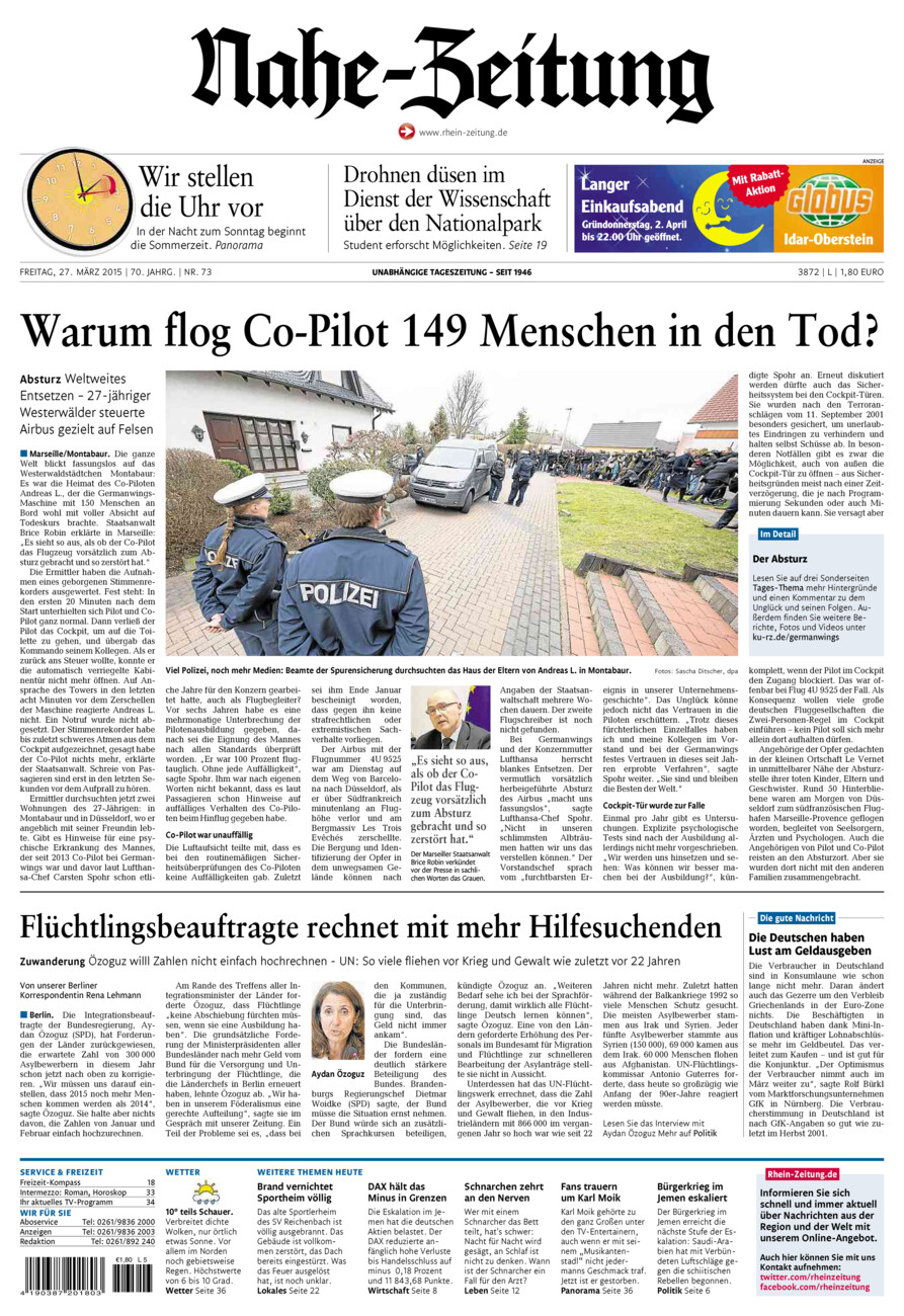 Nahe-Zeitung vom Freitag, 27.03.2015