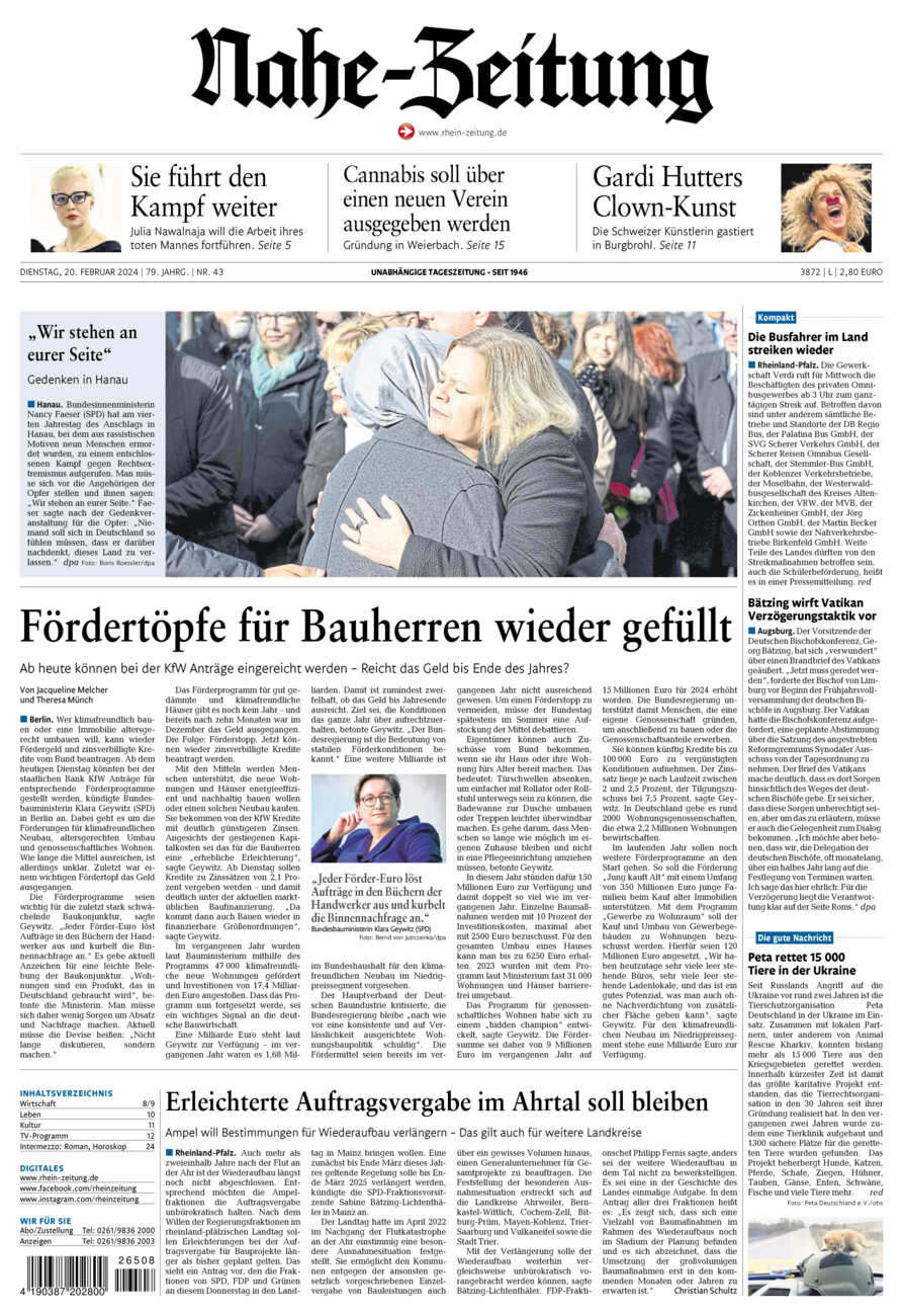 Nahe-Zeitung vom Dienstag, 20.02.2024