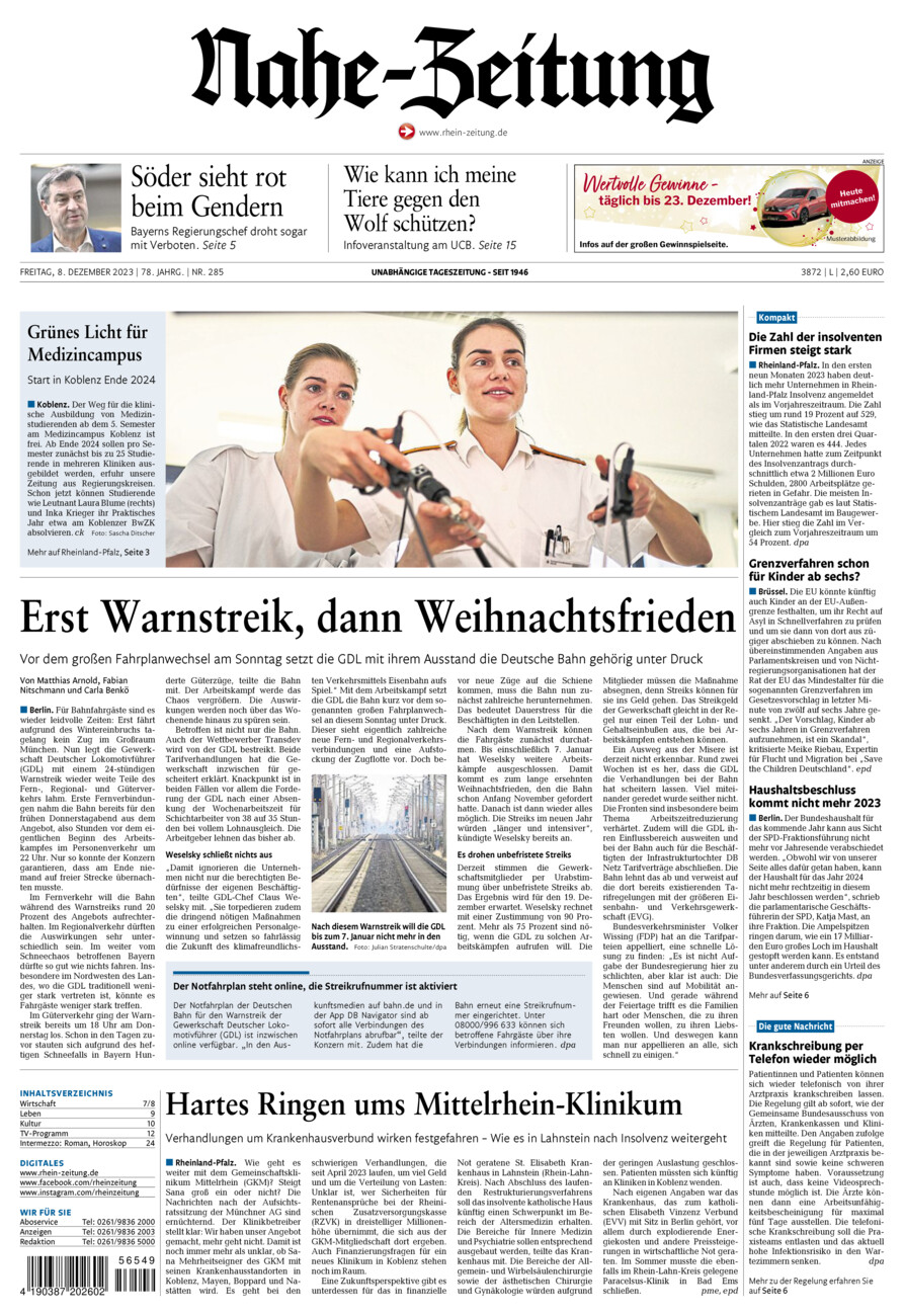 Nahe-Zeitung vom Freitag, 08.12.2023