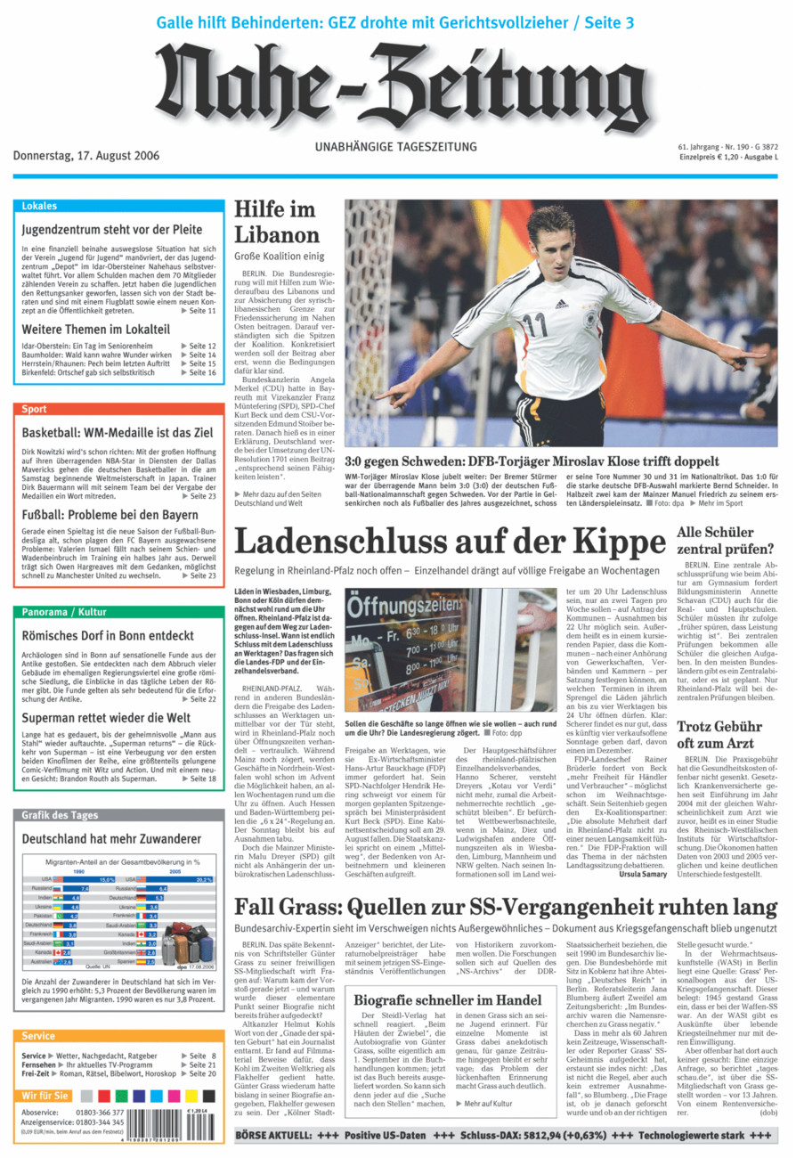 Nahe-Zeitung vom Donnerstag, 17.08.2006
