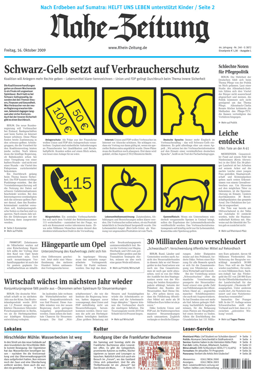 Nahe-Zeitung vom Freitag, 16.10.2009