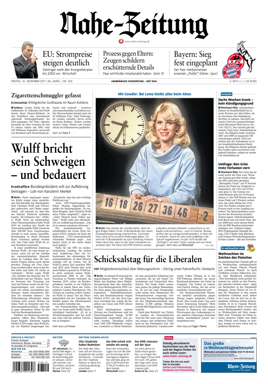 Nahe-Zeitung vom Freitag, 16.12.2011