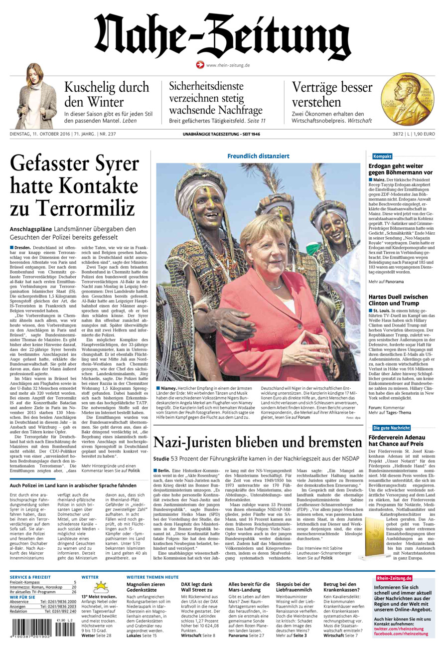 Nahe-Zeitung vom Dienstag, 11.10.2016