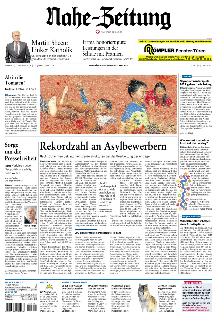 Nahe-Zeitung vom Samstag, 01.08.2015