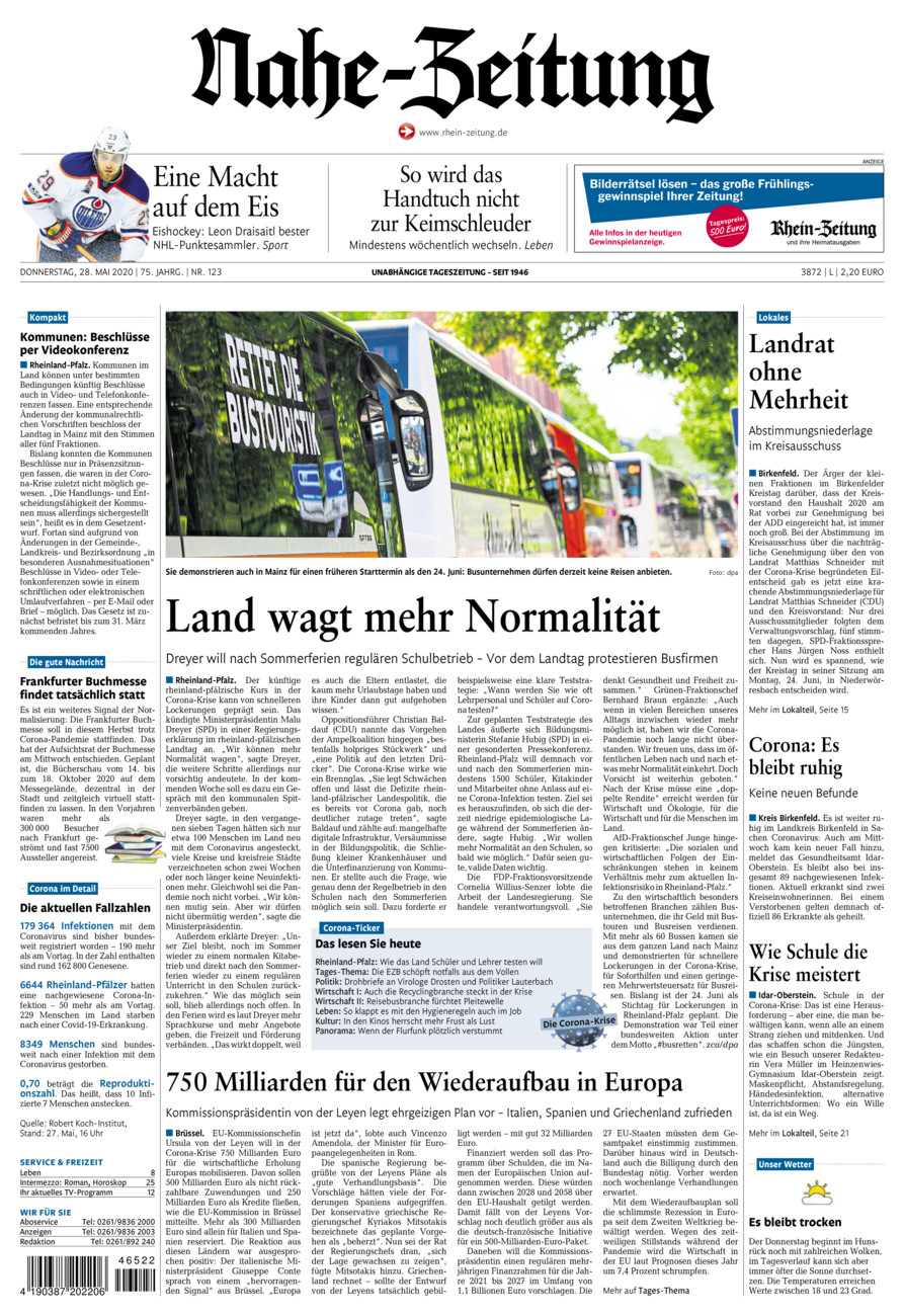 Nahe-Zeitung vom Donnerstag, 28.05.2020