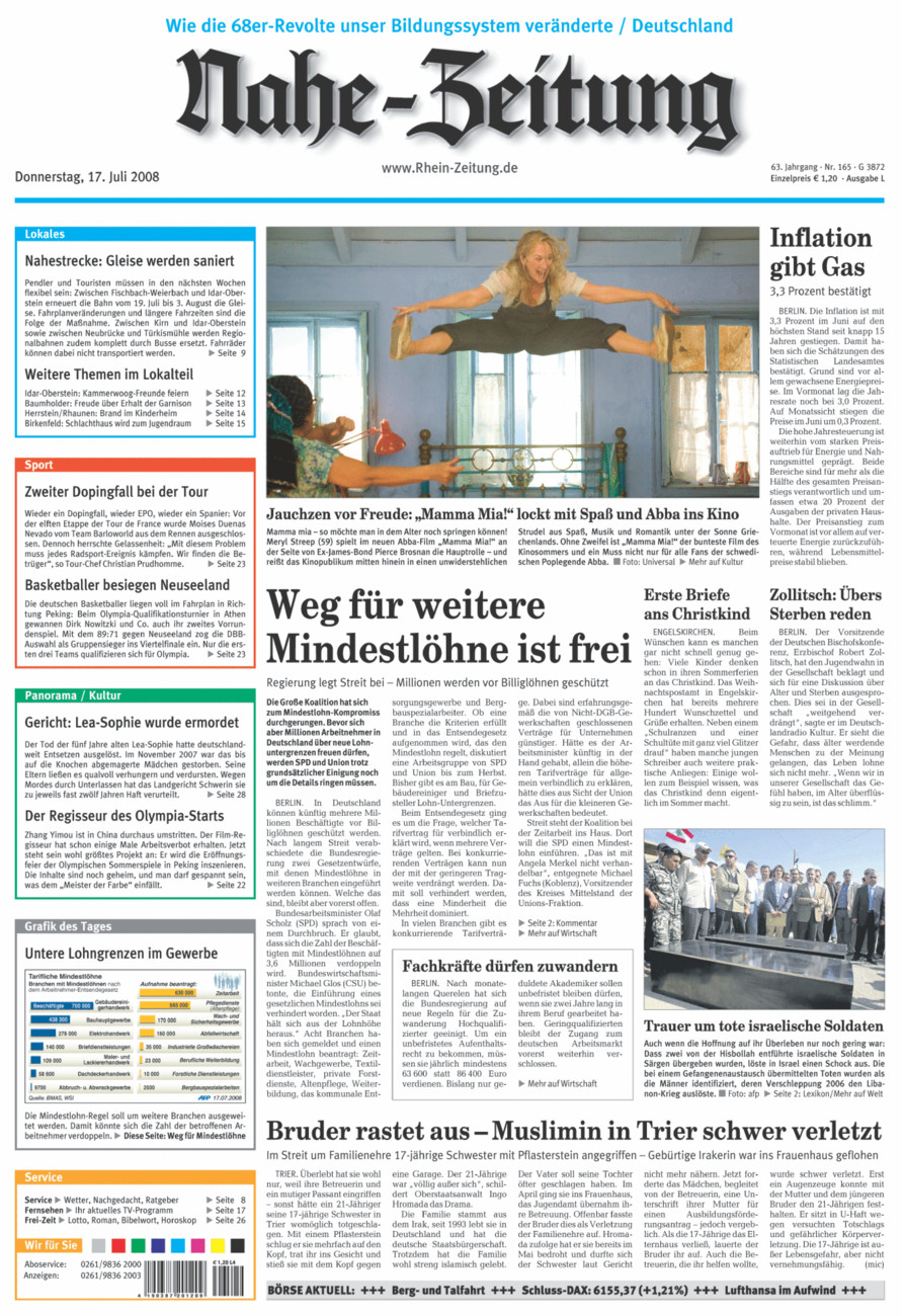 Nahe-Zeitung vom Donnerstag, 17.07.2008